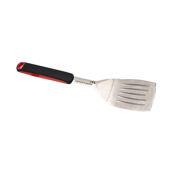 Megamaster Stainless Steel Grill Spatula, BBQ Tool with Red & Black Rubber Handle, Heavy-Duty Grilling Accessory for Outdoor Cooking - 530-0104P
