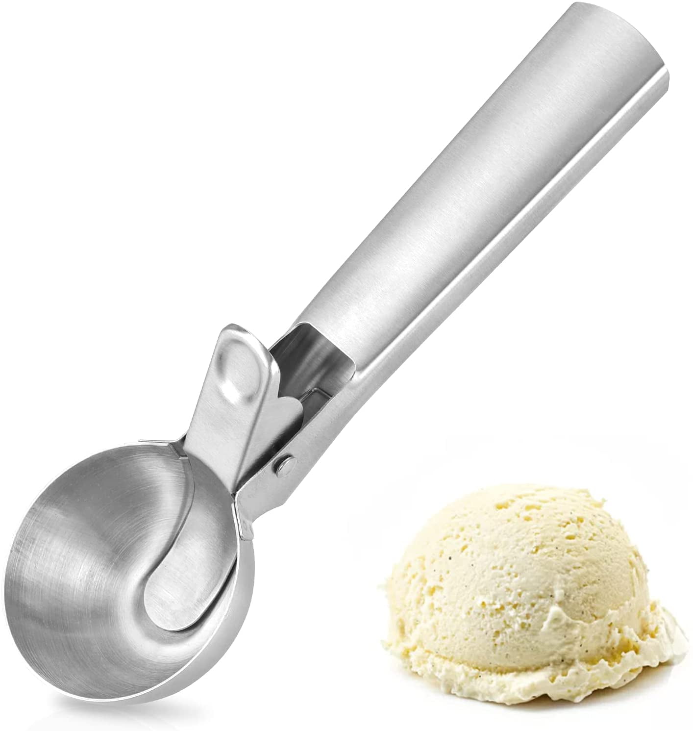 Ice Cream Scoop - Stainless Steel - Green Nonslip Rubber Grip - 1