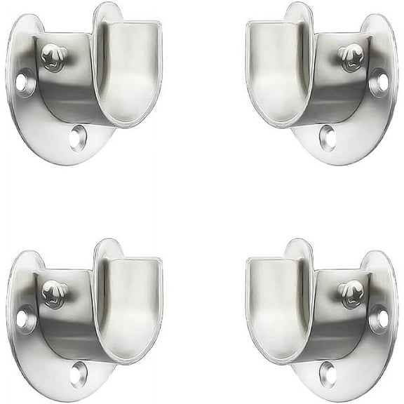 Stainless steel Wardrobe Closet Rod Bracket, U-Shaped Open type Socket bracket, Shower Curtain Rod Pole End Supports Sockets Flange (1 INCH, 4 PACK)