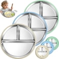 thumbnail image 1 of Gofinoday Stainless Steel Baby Plates with Suction | 9” Divided Toddler Dish, 2-in-1 Anti-Slip Silicone Sleeves | Microwave & Dishwasher Safe, 1 of 8