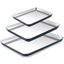 HONGBAKE Non Toxic Stainless Steel Baking Sheet Pan Set of 3, Cookie Sheets for Baking Nonstick - 58% Thicker Heavy Duty Cooking Trays for Oven & Toasters, 9/12/16 Inch, Blue