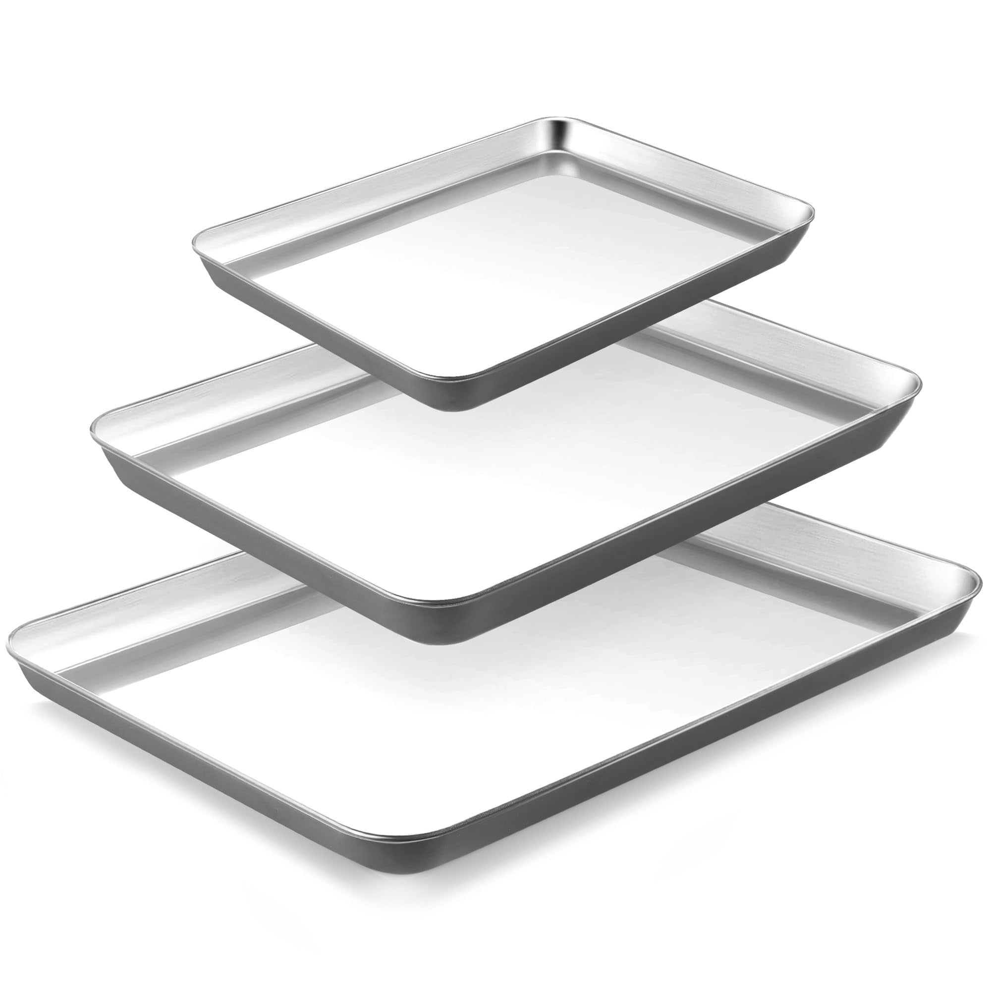 HONGBAKE Non Toxic Stainless Steel Baking Sheet Pan Set of 3, Cookie Sheets for Baking Nonstick - 58% Thicker Heavy Duty Cooking Trays for Oven & Toasters, 9/12/16 Inch, Grey
