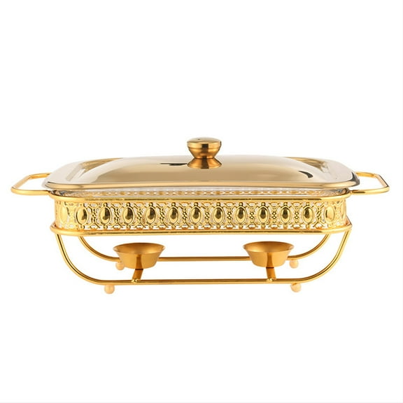 Stainless steel buffet hotpot set with rectangular ceramic warming plate for convenient food heating - ideal for weddings, restaurants, banquets and parties.