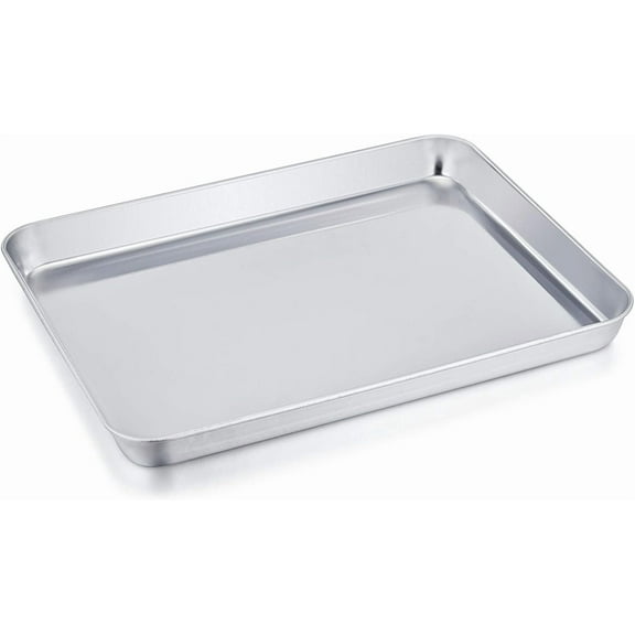 Stainless steel compact toaster baking tray professional ovenware, durable and healthy, deep rims, high quality mirror polish, dishwasher safe