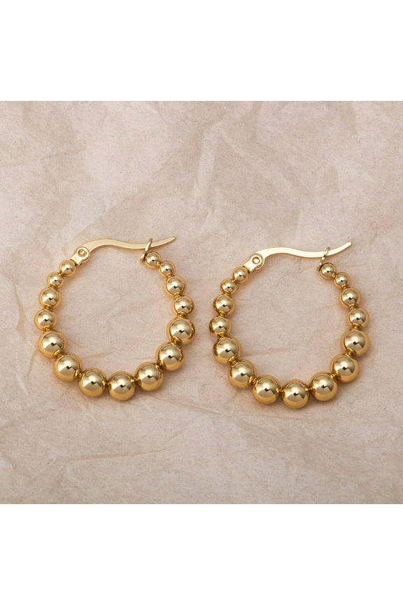 Stainless steel cross-border ins style niche Korean version retro beaded earrings women's gold earrings