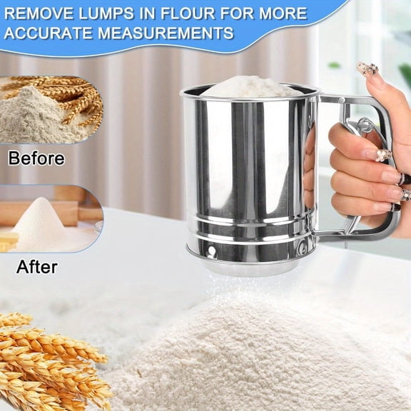 Stainless steel flour sieve. Easy clean, fine mesh. Powder spreader, spherical fancy coffee spreader, tea press, telescopic tea filter. Perfect for baking cakes, pastries, pies, cupcakes.