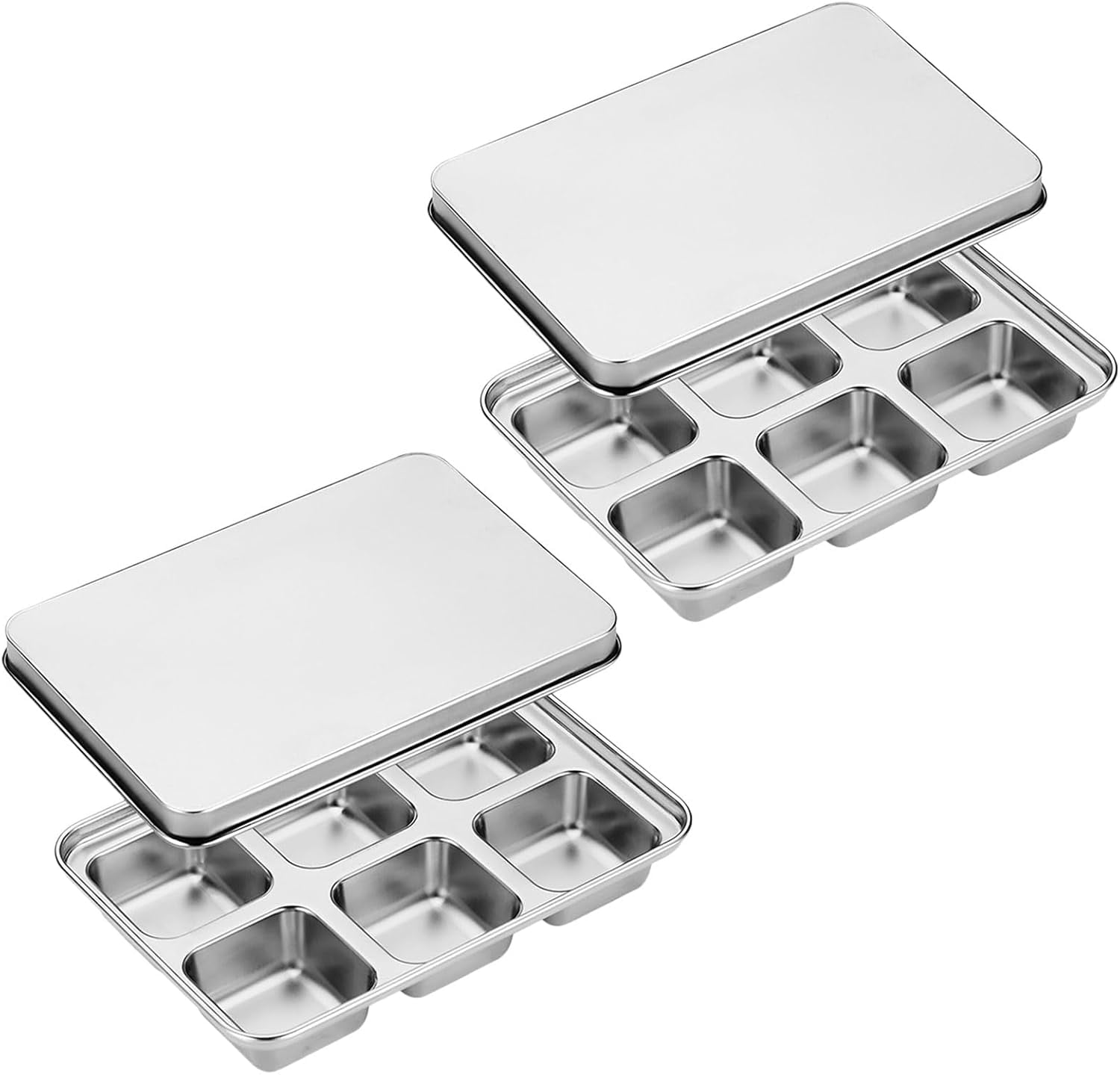 Stainless steel ice cube tray for quick ice retrieval, 6-compartment large ice cube maker, and baby food box - single (2)