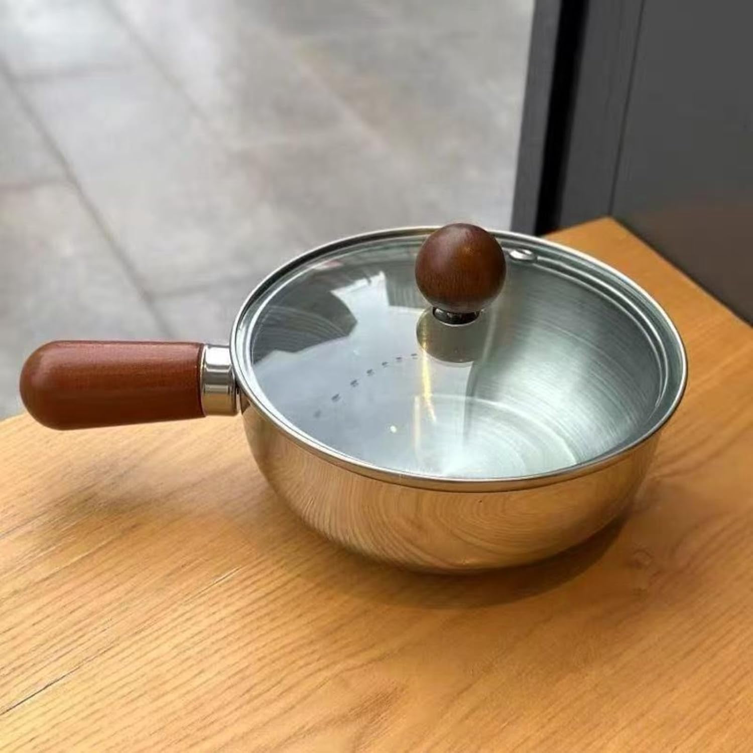 Stainless steel instant noodle pot peach wood small cooking pot