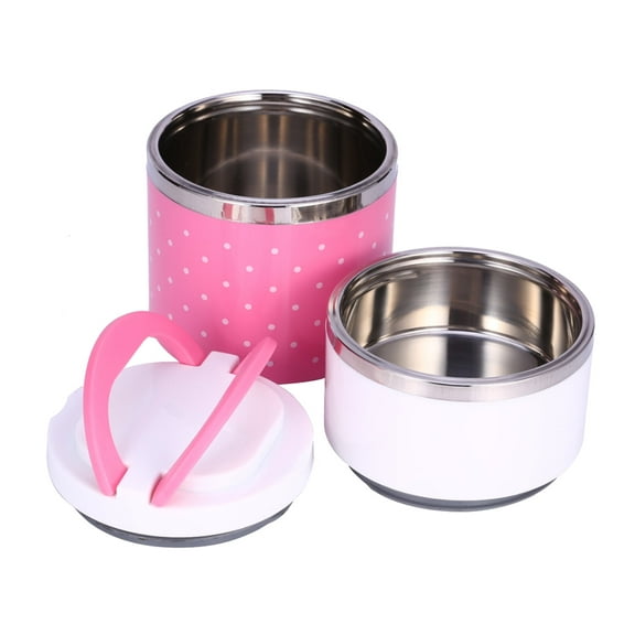 Stainless steel insulated lunch box, portable insulated bento box, thermos hot food container jar with handle (900ml, Pink)