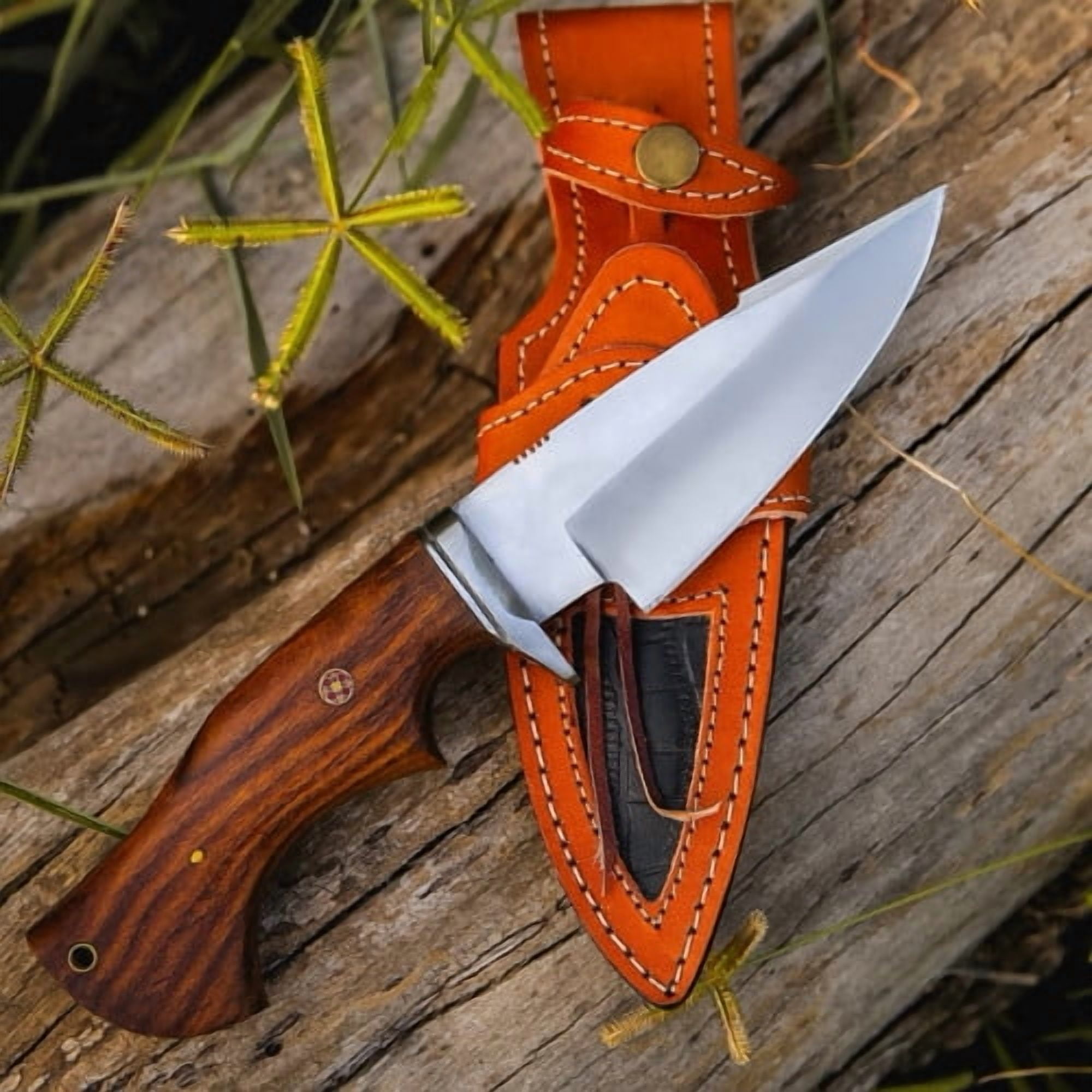 Stainless steel knife 10' , leather sheath, Camping, Fishing, Hunting -FH Knives