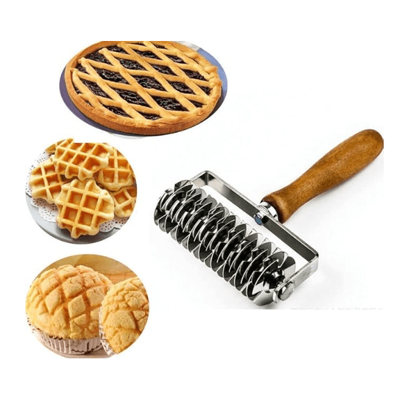 Stainless steel noodle top biscuit pie pizza bread crust roller cutting machine, wooden handle