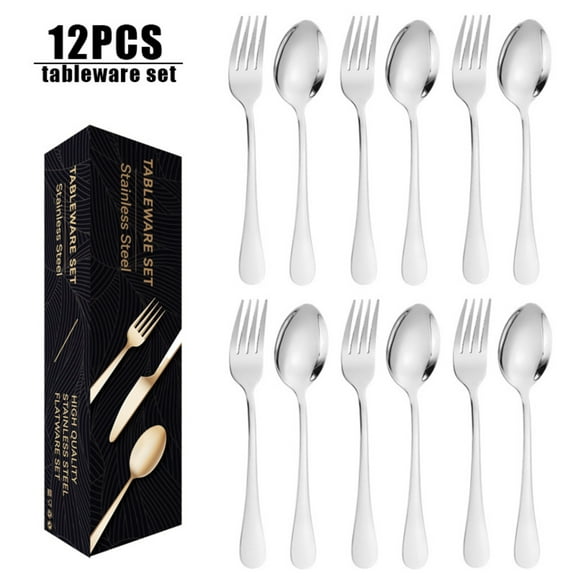 Stainless steel series Fork and Spoon set, Boxed titanium-plated Western Steak Fork, Dessert Spoon 12/16/24pcs
