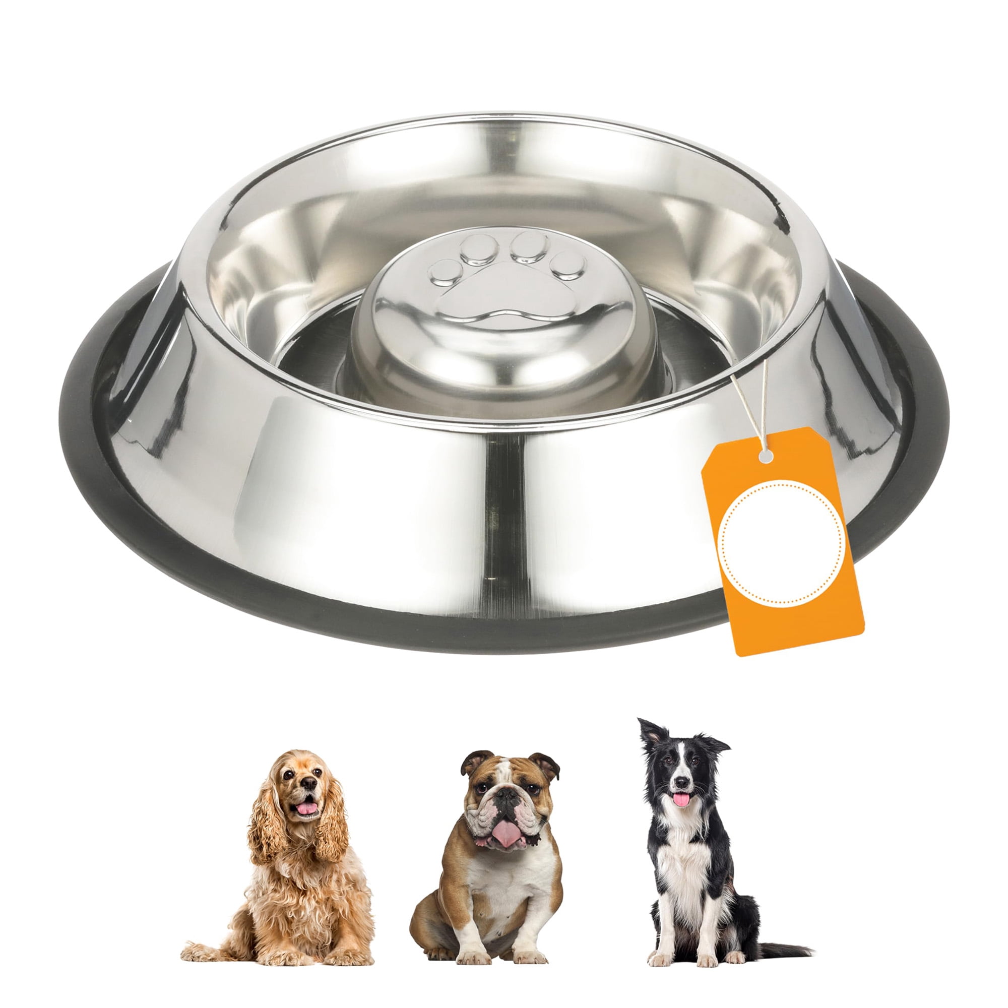 Stainless steel slow feeder dog bowl, non slip non tip pet bowl, stops bloat indigestion rapid eating for medium large dogs, 3 cup capacity, siler