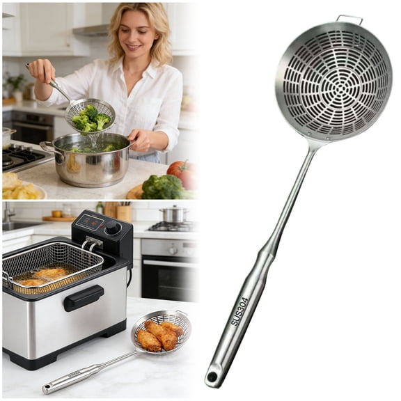 Stainless steel spider strainer scoop for deep wok fat straining spoon, slotted ladle with holes,kitchen cooking utensil mesh skimmer for frying,fryer,pasta,egg,food soup,oil and grease,B#16cm