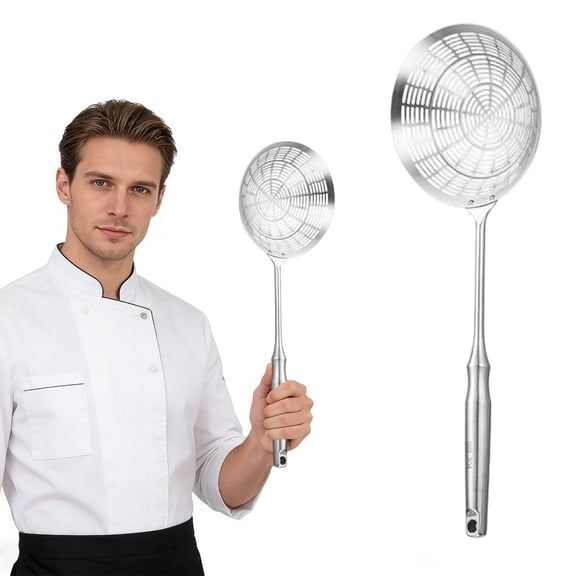 Stainless steel spider strainer scoop for deep wok fat straining spoon, slotted ladle with holes,kitchen cooking utensil mesh skimmer for frying,fryer,pasta,egg,food soup,oil and grease