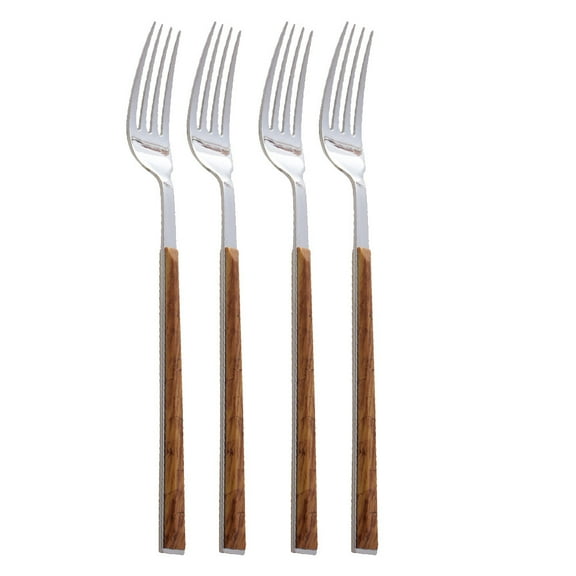 Homoyoyo 4-Piece Stainless Steel Flatware Fork Set with Wood Color Handles and Stylish Cutlery