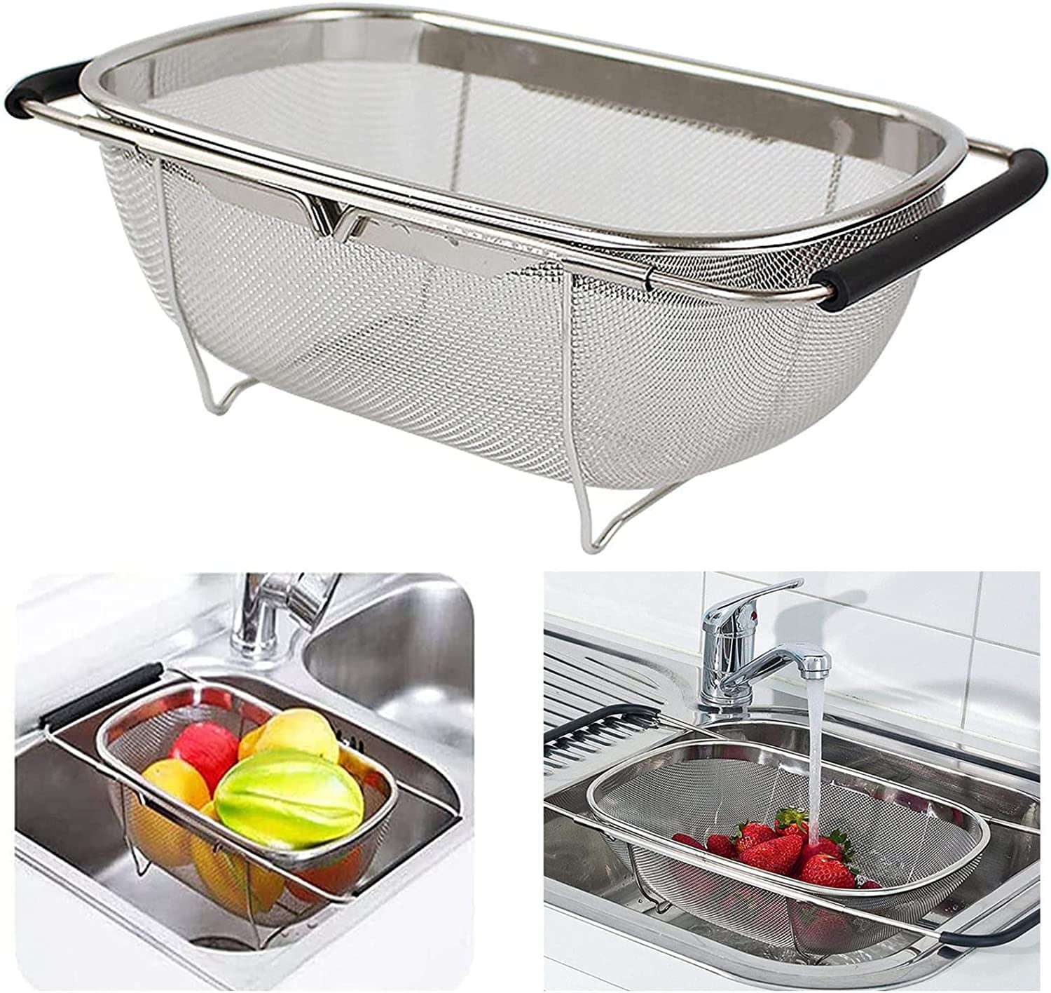Stainless steel strainer for sink strainer extendable. Above Sink