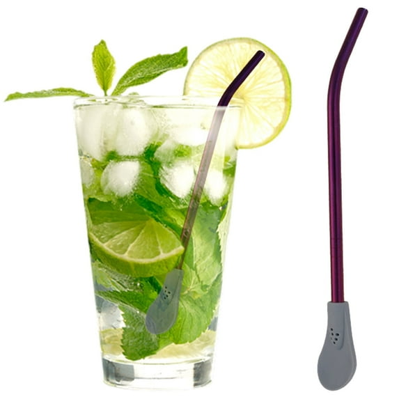 Stainless steel straw spoon GReusable Stainless Drinking with Filter Spoons Drinking Stirring Removable Silicone Spoon Head Filter StainlessHomnglonglong