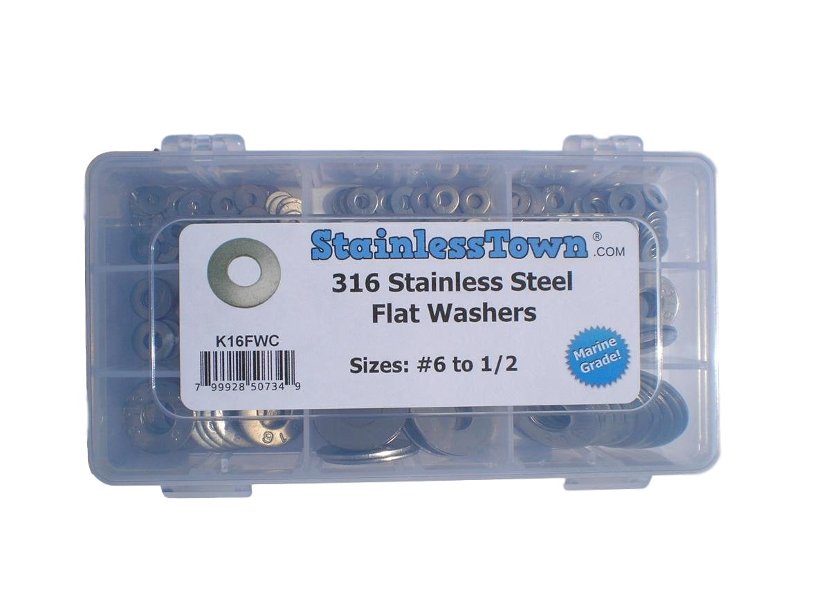 StainlessTown Flat Washer Kit Asst Type 316 Marine Grade Stainless Steel