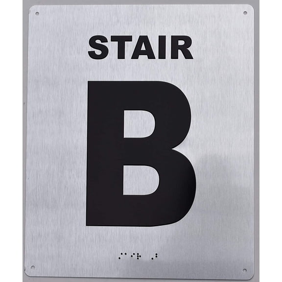 Stair B Sign Silver- Tactile Touch Braille Sign (Aluminium !!, Brush Silver,Size 10X12)- The Sensation line(ref-2022-4)