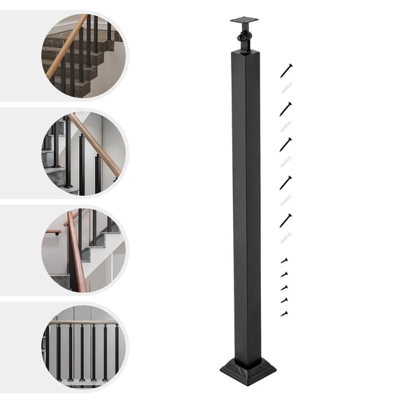 Stair Baluster Post, 29.53 Inch Iron Stair Railing Column with 270 Adjustable Bracket, 220lb Load Capacity, Black Baking Paint Finish for Handrail Balcony Deck - Complete Hardware Included