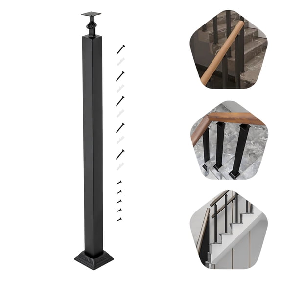 Stair Balusters Post, Black Square Metal Railing Spindles with Flat & Adjustable 270 Angle Bracket, Banister Column for Deck, Steps, Garden, Outdoor Stairs Remodeling