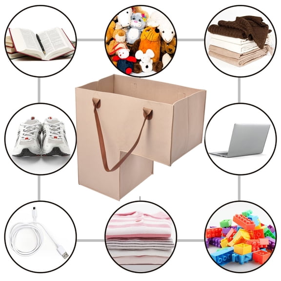 Stair Basket with Leather Handle, Step Basket Bins for Stairs, Felt Staircase Storage Organizer with Supporting Insert for Carpeted Wooden Stair, Book, Clothes, Computer