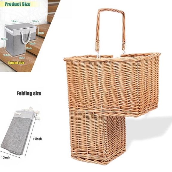 Stair Basket for Stairs with Handle - 16" Anti-slip Step Storage Basket with Hard Board,Step Basket for Stairs, Fits Carpeted & Wooden Stairs for Toys Clothes Books Tools