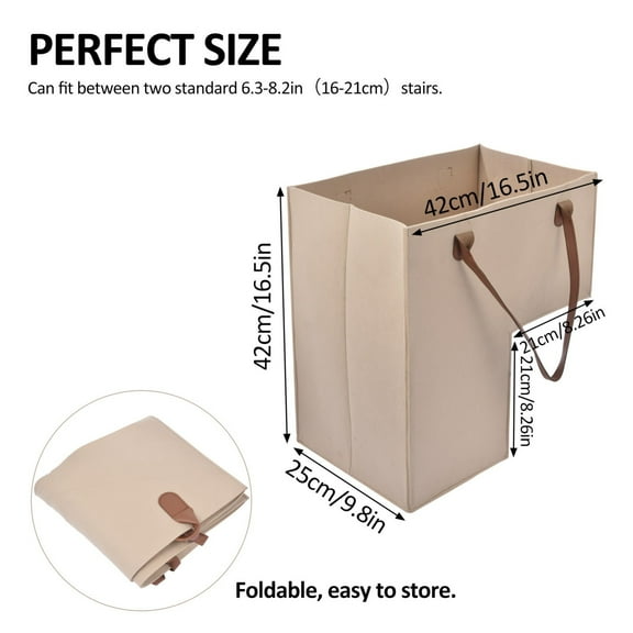 Stair Basket with Leather Handles Felt Carpeted Stairs Organizer Wooden Stairs Storage Organizer