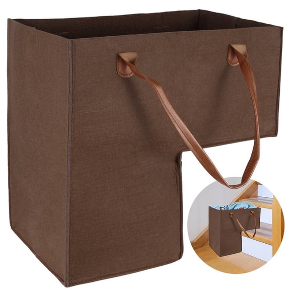Stair Baskets for 16" Carpeted and Wooden Stairs Foldable Staircase Basket with Leather Handles Felt Stair Step Storage Organizer for Home Laundry Toys