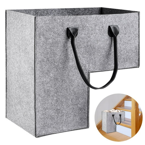 Stair Baskets for 16" Carpeted and Wooden Stairs Foldable Staircase Basket with Leather Handles Felt Stair Step Storage Organizer for Home Laundry Toys