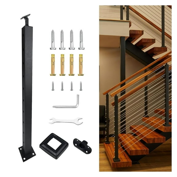 Stair Cable Railing Post 36 x 2 x 2,30 Angled Deck Stair Post with Adjustable Top, Stainless Steel Deck Railing Pre-Drilled Pickets (1Pack) 36" x 2" x 2" 30 Drilled