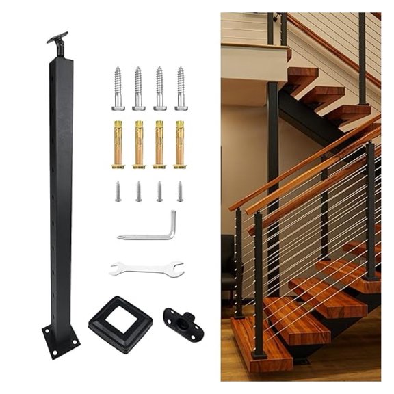 Stair Cable Railing Post 42 x 2 x 2,30 Angled Deck Stair Post Cable Handrail Post,Deck Railing Pre-Drilled Pickets with Adjustable Top Cable Railing Post (Frosted Black,1Pack)