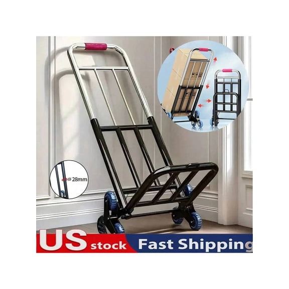 Stair Climber Hand Truck 330 lb Capacity, Heavy Duty Folding Trolley with 6 Wheels and Bungee Rope, Telescopic Ergonomic Handle Portable Dolly for Stairs and Material Handling