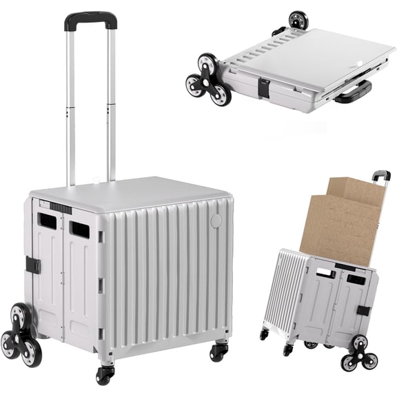 Stair Climbing Cart with Wheels: Collapsible Rolling Cart for Teachers School Supplies Books Art Projects Grocery Trade Shows & Stairs Foldable Utility Organizer with Lid Crate Basket Shelves