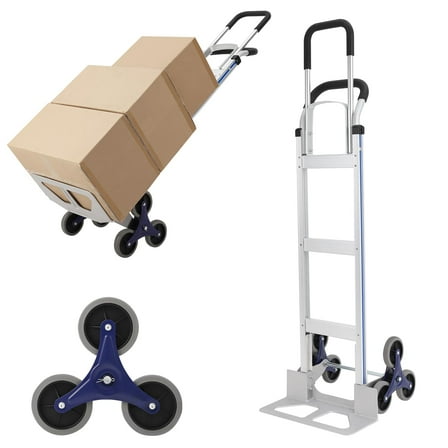 Stair Climbing Hand Truck 650lb, Heavy Duty Dolly Cart for Stairs, Thickened Upgraded Aluminum Tube Stair Climbing Trolley with Triangle Wheels and Dual Handle