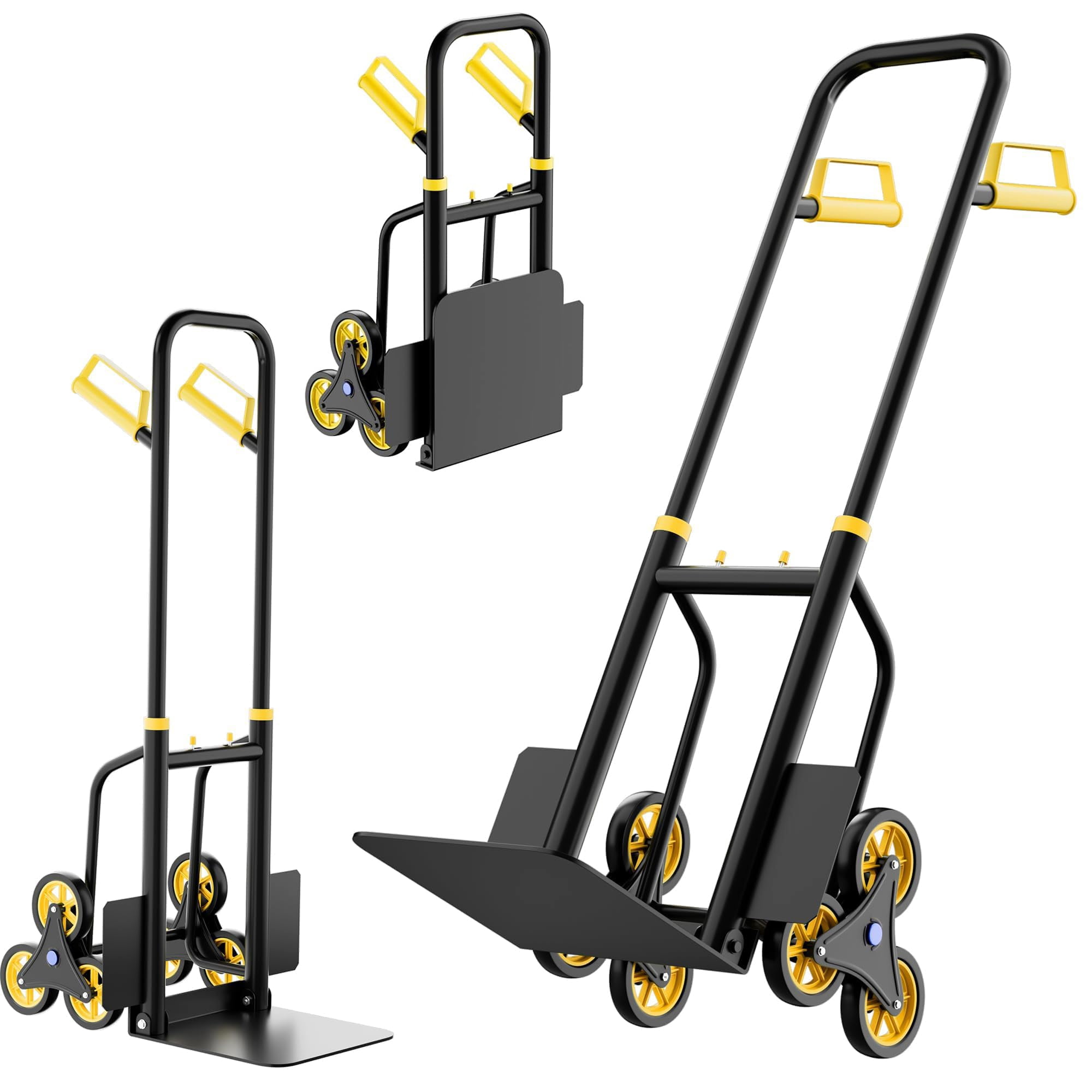 Stair Climbing Hand Truck, Heavy Duty Folding Dolly Cart with 6 Wheels, 440Lbs Capacity, Folding Stair Climbing Trolley with Retractable Handle for Furniture, Boxes, Warehouse, Residential Use, Yello