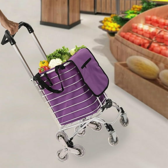 Stair Climbing Shopping Cart, Foldable,35L, Lightweight, Waterproof Liner, Luggage/Laundry/Camping(Silver)