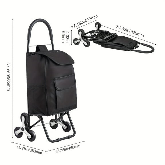Stair Climbing Shopping Cart with 6 Wheels, Foldable 36L Capacity Trolley for Groceries & Laundry