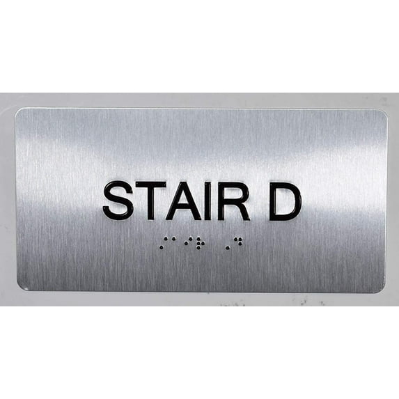 Stair D Sign Silver-Tactile Touch Braille Sign (Aluminium !!, Brush Silver,Size 4x8)- The Sensation line(ref-2022-4)