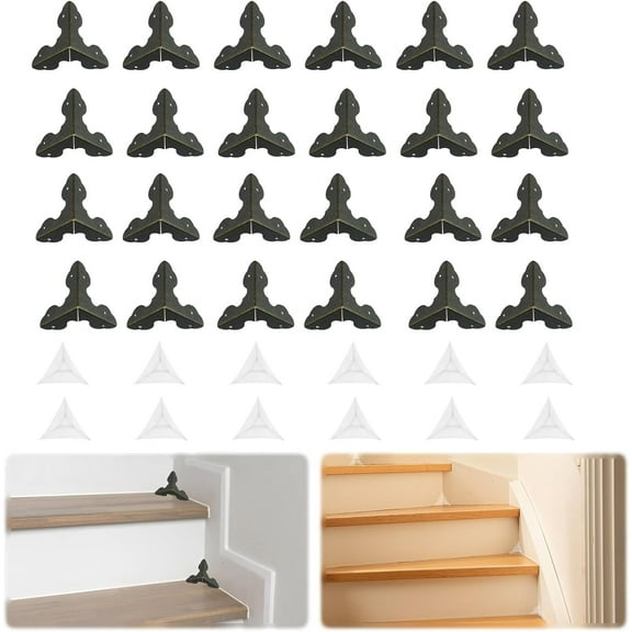 Stair Dust Inner Corners, 48pcs Stair Corner Protectors Decorative Stair Corner Dust Guards Metal Furniture Guard Edge for Cabinet Drawer Desk Jewelry Box(Bronze)
