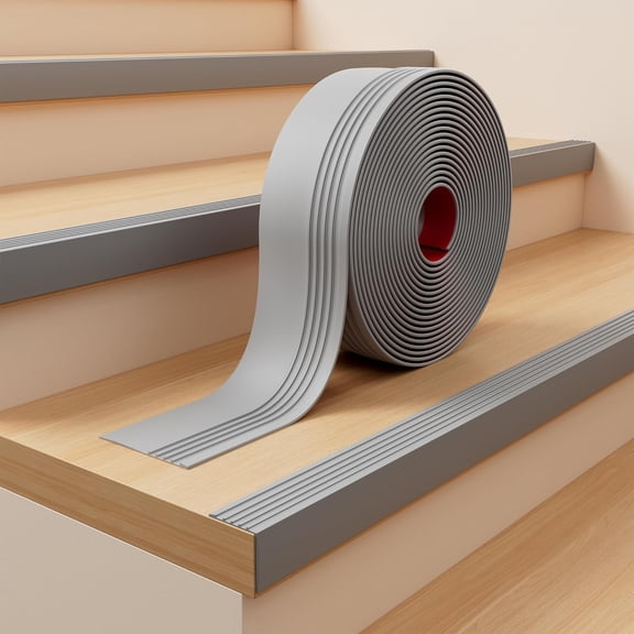 Stair Edge Trim, 40FT Vinyl Anti-Slip Stair Nosing, Waterproof & Self-Adhesive Stair Edge Protector for Indoor & Outdoor Safety, Gray