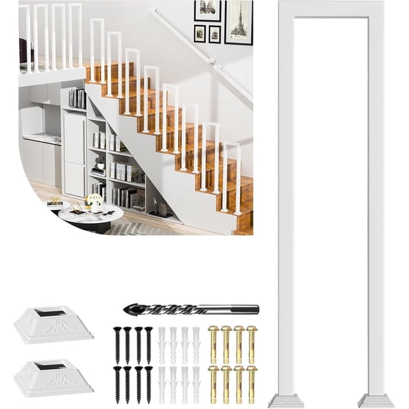 Stair Guardrail, Indoor & Outdoor Step Handrail, Porch Handrail and Deck Fence, White Metal Staircase Railing, with Decorative Cover (36IN/91CM)