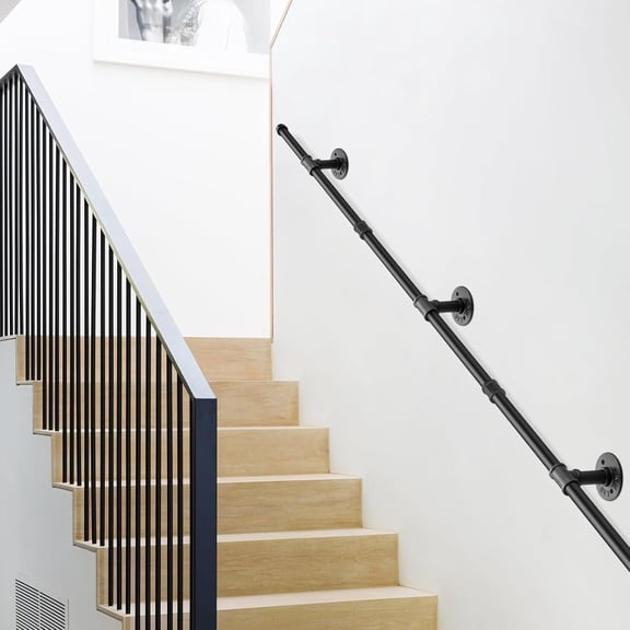 Stair Handrail, Black Banister Handrail, Industrial Pipe Clothes Rail, Outdoor Indoor Industrial Pipe Stair Banister for Elder and Child