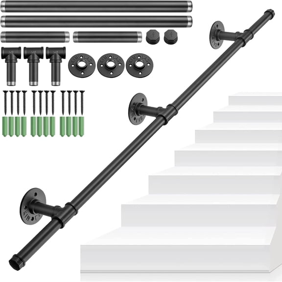 Stair Handrail, Hand Rails Stairs, 1.25M Handrails for Stairs, Anti-Slip Banister Rails, Industrial Pipe Clothes Rail, Outdoor Indoor Industrial Pipe Stair Banister for Elder and Child