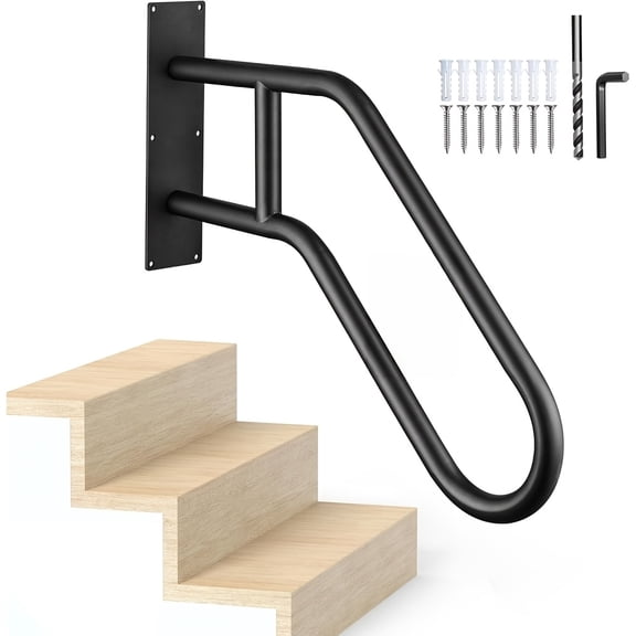 Stair Handrail for Outdoor Steps & Indoor | U Shape Wall Mount Safety Railing for Elderly, Deck, Porch, Garage (1 to 3 Steps, Heavy Duty Grab Bar) - Powder Coated Stainless Steel