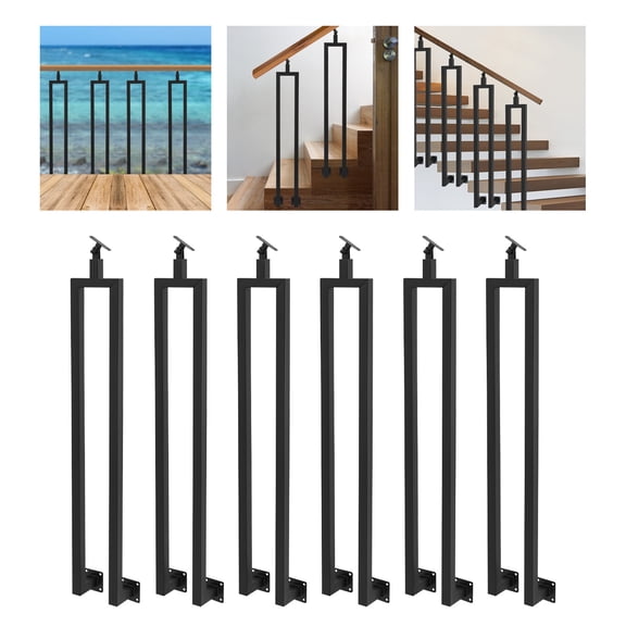 Stair Handrail Post, U-Shaped 6pcs 100cm/39.37in Side Mount Staircase Column, Black Iron Stair Railing Post,  Modern Stair Baluster for Safe Stairway
