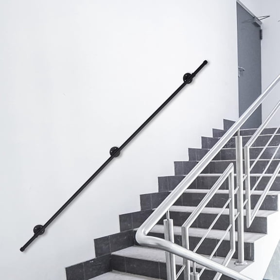 Stair Handrail,Wall Mount Black Galvanized Industrial Iron Loft Pipe Handrail,Metal Railing Non-Slip Grab Bar for Stairs Indoor & Outdoor (6.6 Feet 2 Section)