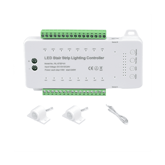Stair LED Motion Sensor Controller DC12V 24V 16Channels Indoor PIR Night Light Dimmer for Stairs Flexible Strip(A)