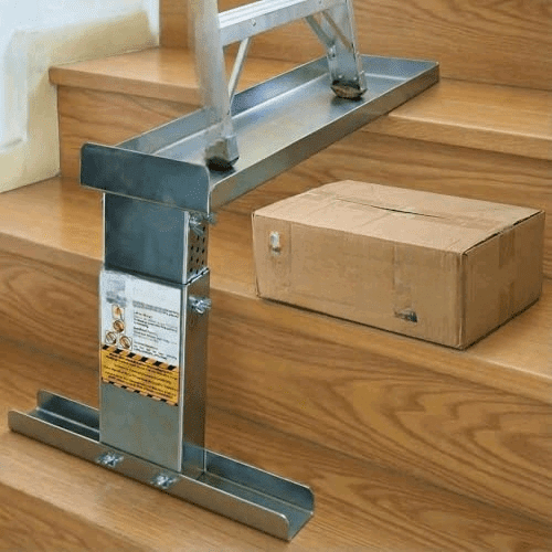Stair Ladder Platform Ladder Extender & Ladder Leveler for Stairs, Heavy-Duty Adjustable Stabilizer Feet, Galvanized Steel Stairwell Scaffold Platform, 450 lb Load, 24" x 5.5"$$Tools